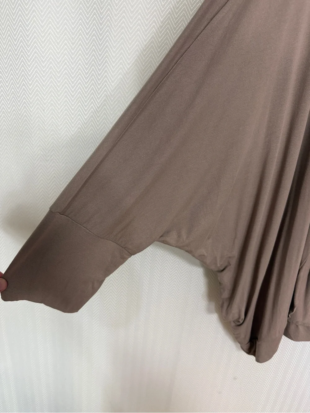 Zenana Dolman Sleeve Open-Front Pocketed Cardigan in Taupe Size 3X